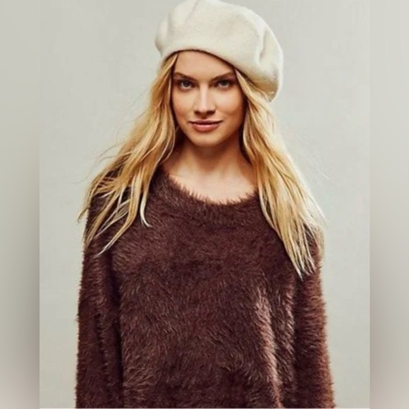 NWOT Free People Harrison Bunny Crew Small Brown New $168 retail Fuzzy Oversized - Picture 6 of 8